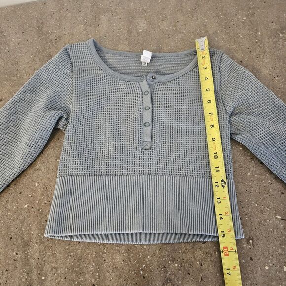 OFFLINE by AERIE Shirt Womens Xs Green Cropped Waffle Henley Snap Long Sleeve - Picture 3 of 9